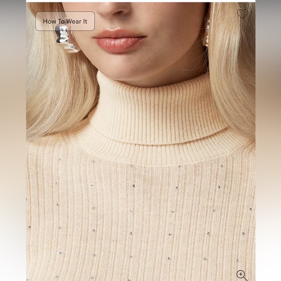 J crew Featherweight cashmere turtleneck sweater rhinestones buttercream XL - Picture 4 of 11
